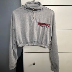 Rue 21 Embroidered Beverly Hills quarter zip up Crop hoodie